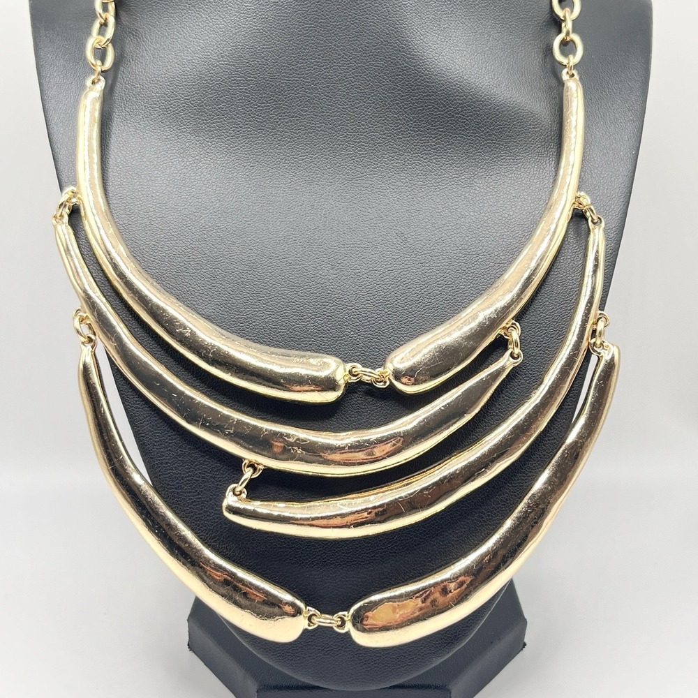 ST. THOMAS Gold Tone Chunky Bib Statement Abstract Modernist Necklace 18"